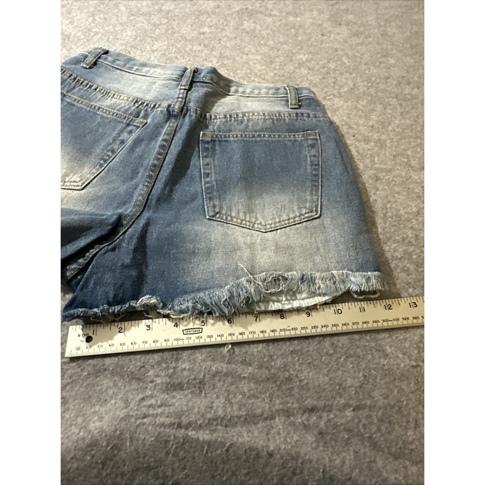 Hayden Womens‎ Medium Wash Distressed Colorful Sequins Festival Jean Shorts Med - Picture 10 of 12